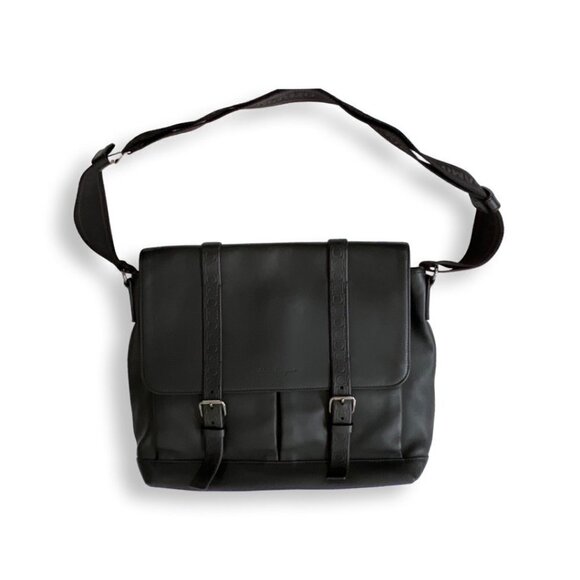 Salvatore Ferragamo Black Leather Monogram Messenger Bag / PINK - Picture 1 of 11